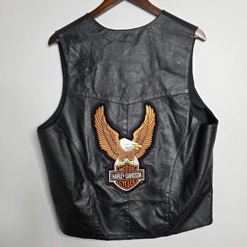 Vintage Phase 2 Leather Vest Men's L Large Black Motorcycle Waistcoat Pockets - Picture 3 of 13